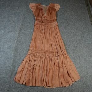 Ulla Johnson Dress Womens 2 Bella Plisse Midi Satin Ruffle Pleated Shirred